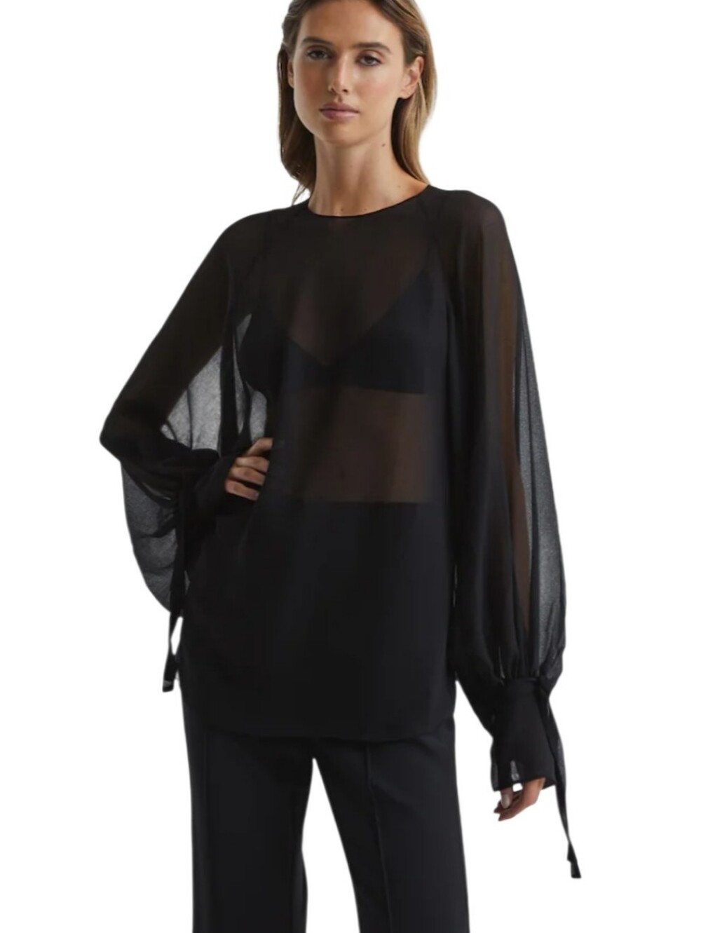 Reiss Liv Blouson Sleeve Sheer Long Sleeves Blouse Sz 6 Cocktail Party Feminine